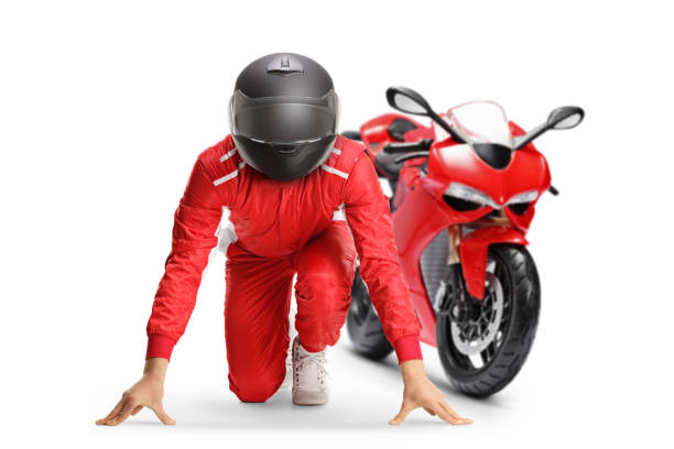 istock Motorbike racer in a set position preparing for a run 1564663188