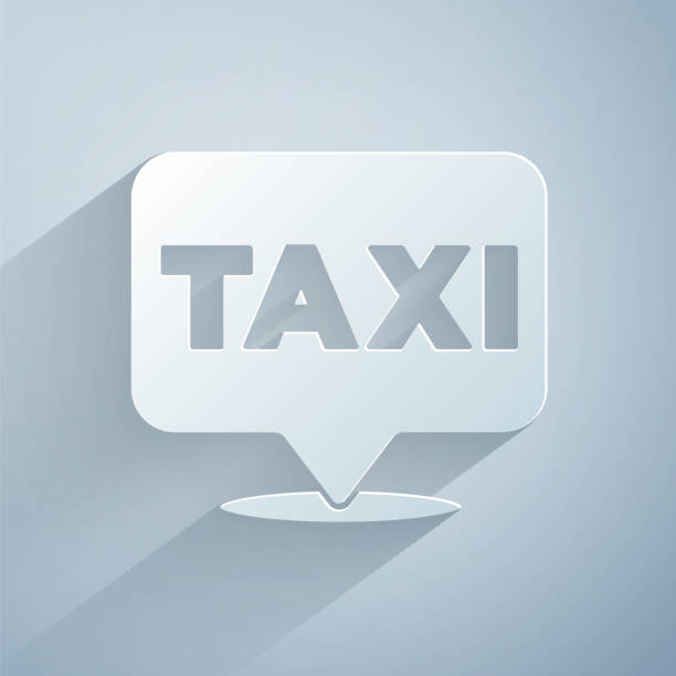 istock Paper cut Map pointer with taxi icon isolated on grey background. Location symbol. Paper art style. Vector 1564670128