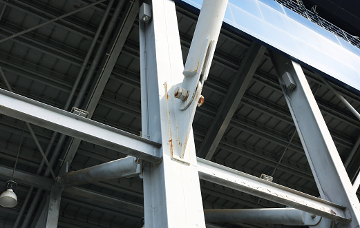Architecture steel structure with hinges and fixed joint.