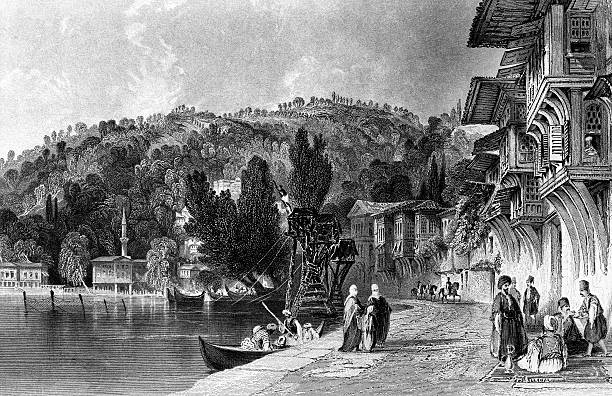 gravieren – istanbul/konstantinopel 1839 - bosporus stock-grafiken, -clipart, -cartoons und -symbole
