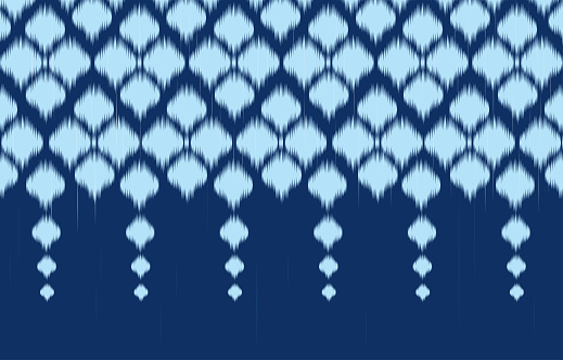 Soft blue ikat fabric pattern on dark blue background. Abstract vector illustration of weaven art design for clothes,carpet,fashion,and decoration