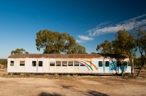 An old Ghan locomotive 'for sale' in the Australian Outback, Marree