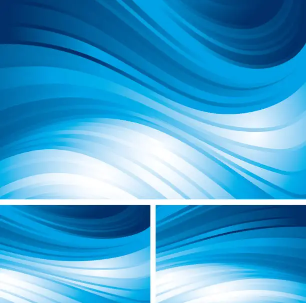 Vector illustration of Three abstract blue swirl backgrounds