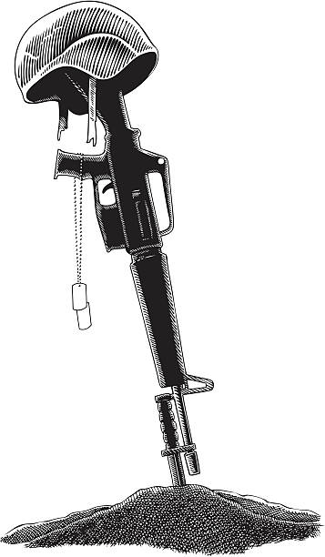soldier grave black and white engrawing illustration of soldier grave bayonet stock illustrations