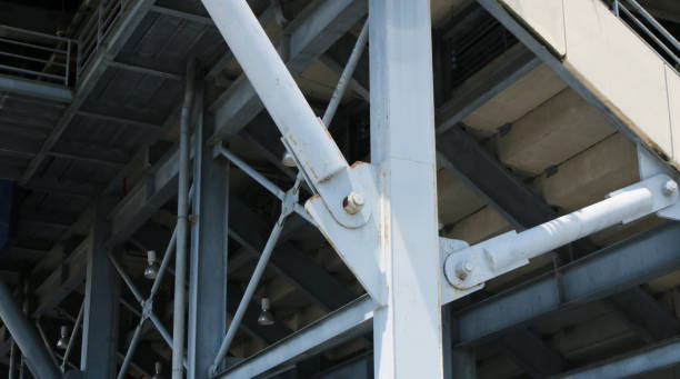 istock Steel structure hinges and fixed pin connection detail. 1564699783