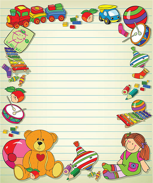 illustrazioni stock, clip art, cartoni animati e icone di tendenza di carta di giocattoli per bambini - xylophone toy percussion instrument color intensity