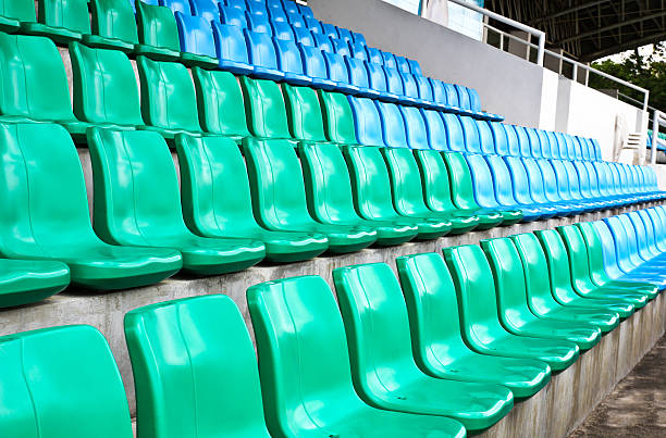 istock Green and blue stadium seats. 156470317
