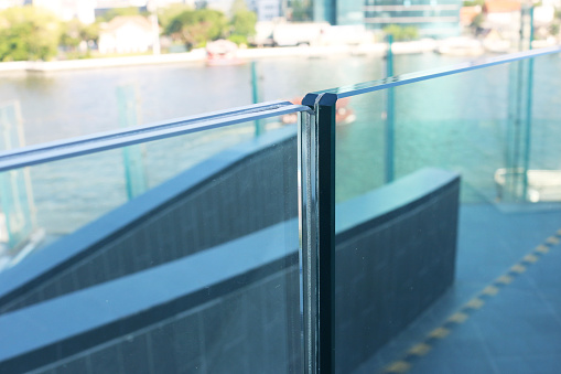 Toughened frameless laminated glass railing.