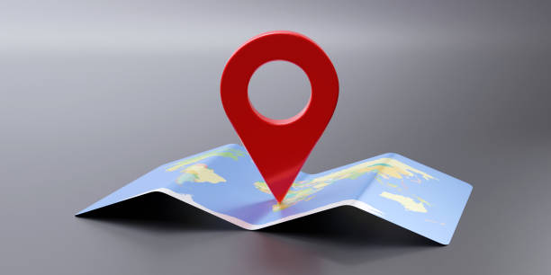 istock World Map and red pin pointer location on grey. Travel navigation GPS concept. 1564742852