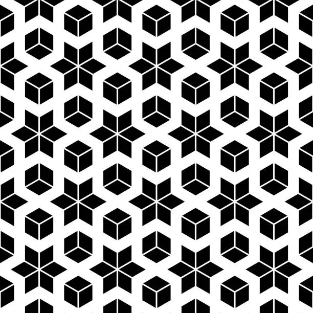Vector illustration of Star and cube pattern, in black on white