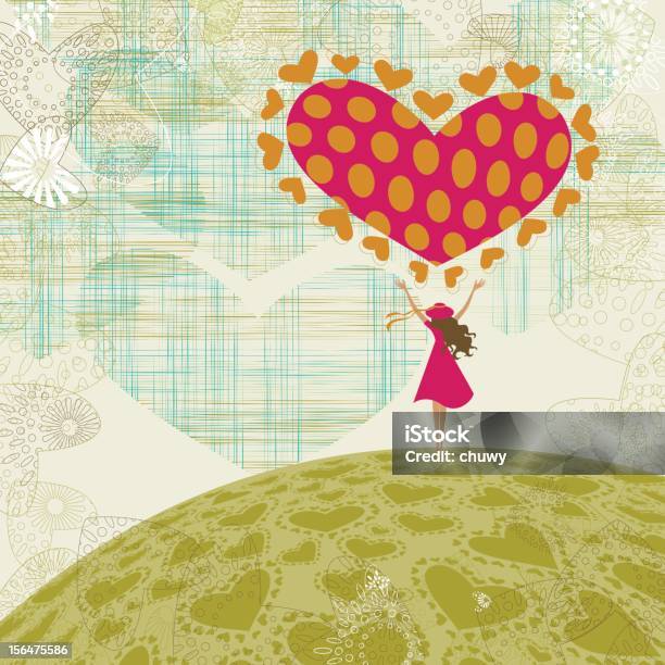 Ilustración de Paisaje De San Valentín Con Niña Y Corazón y más Vectores Libres de Derechos de Día de San Valentín - Festivo - Día de San Valentín - Festivo, Fondos, Niño