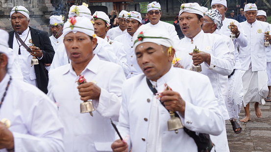 Blitar, East Java, Indonesia - July 8th, 2023 : The procession of the Wedar Hayuning Penataran. This ceremony is held by Hindus with the aim that Indonesia is given safety