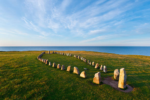 Ales stenar This stone circle is a ship setting near Ystad in the south of Sweden. ales stenar stock pictures, royalty-free photos & images
