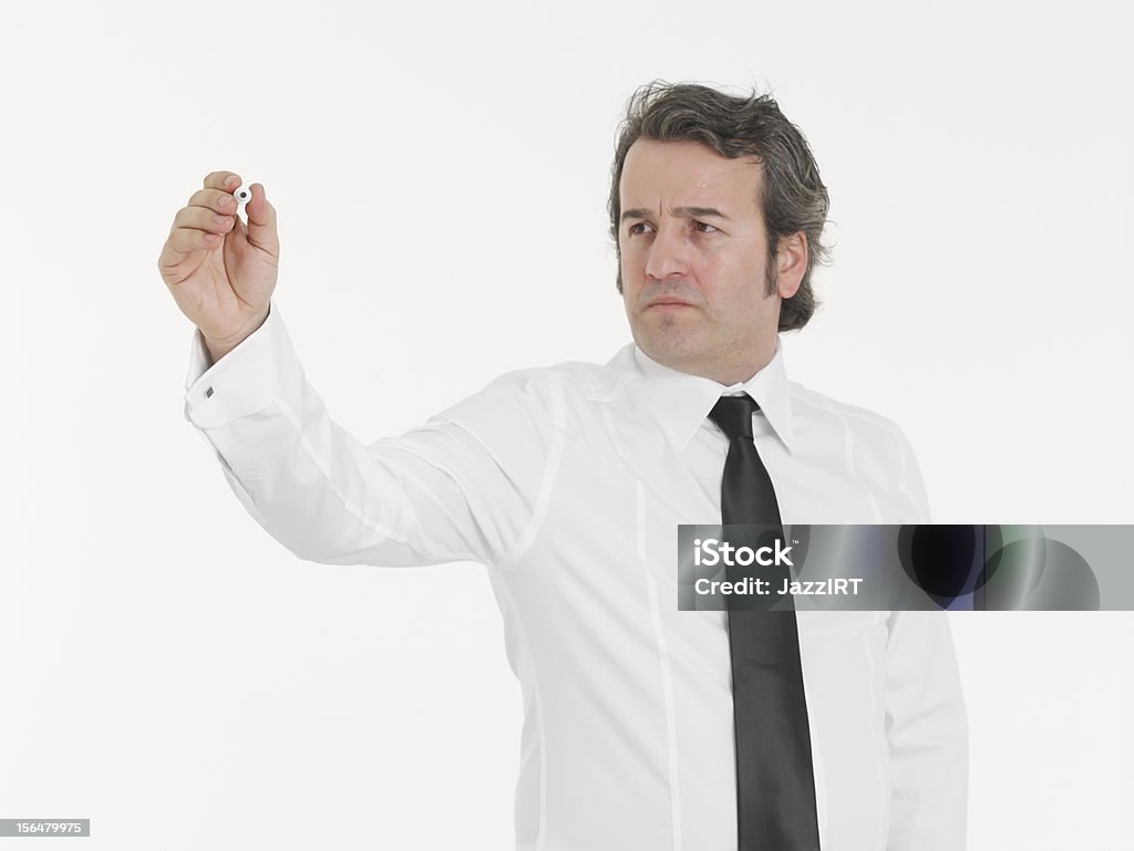 Привлекательные бизнесмен с черным маркером в руках, написание - Стоковые фото Белый роялти-фри