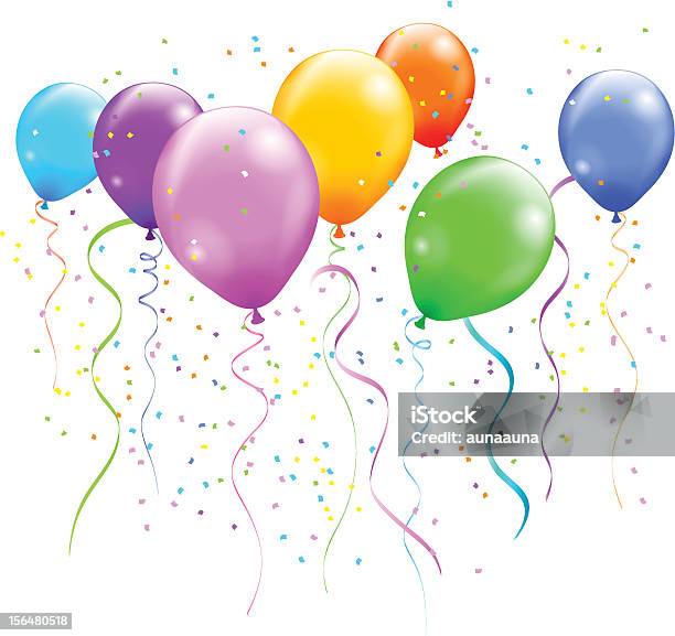 Balões Coloridos - Arte vetorial de stock e mais imagens de Balão - Enfeite - Balão - Enfeite, Confete, Balão de ar quente