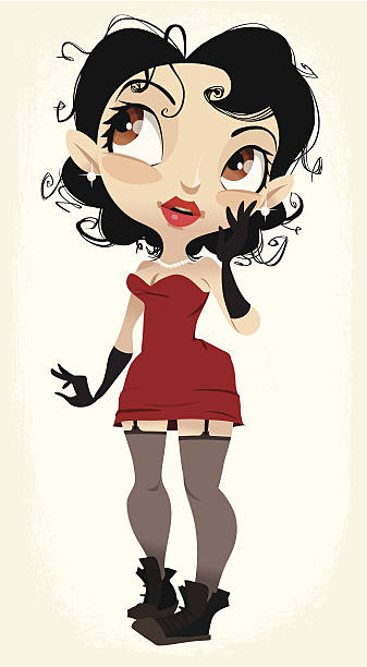 Vintage-ish gal She's fancy. Too fancy for you. Come back when you're fancier. drawing of a women wearing garter belts stock illustrations