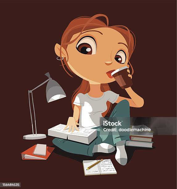 Cramming Stock Illustration - Download Image Now - Coffee - Drink, Characters, Teenage Girls