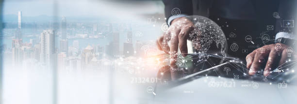 istock Digital marketing, global business, E-commerce concept. Businessman using digital tablet with global internet network connection and online marketing, Multichannel, IoT Internet of Things 1564847953