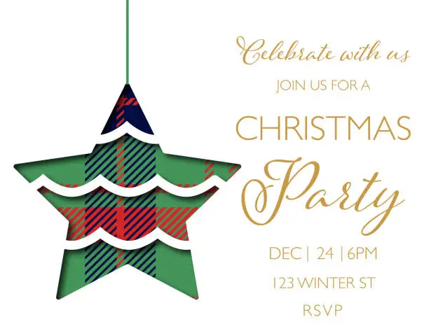 Vector illustration of Cute Cut Paper Christmas Party Invitation