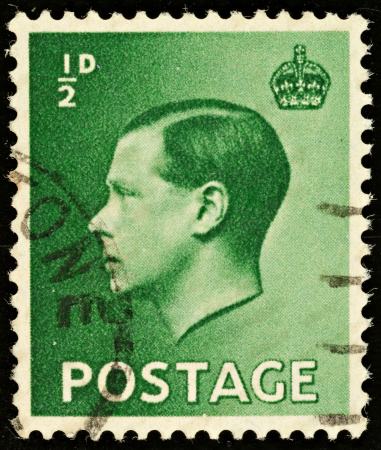 British Half Pence Green Used Postage Stamp showing Portrait of King Edward VIII, printed and issued in 1936