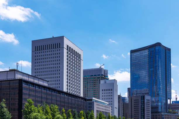 istock Beautiful blue sky and city buildings 1564910197