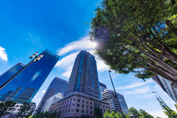 istock Beautiful blue sky and city buildings 1564912317