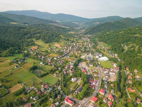 A panorama of the southern part of Zawoja with a view of the Babia Góra massif