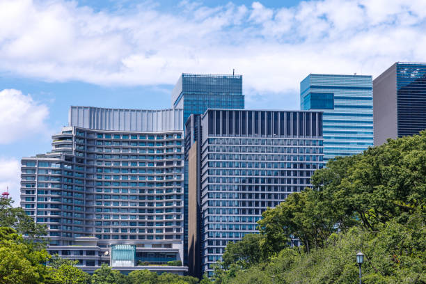 istock Beautiful blue sky and city buildings 1564913880