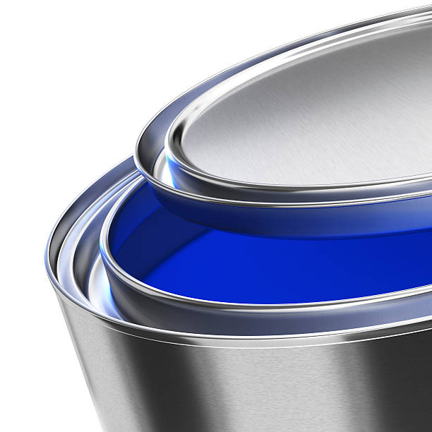 open paint can blue stock photo