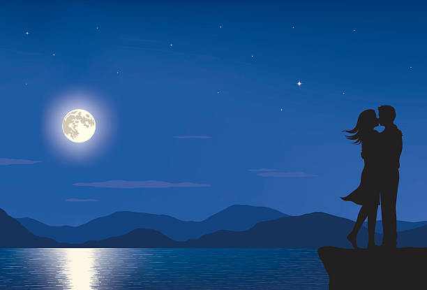 ilustrações, clipart, desenhos animados e ícones de amantes da lua cheia - silhouette landscape cliff mountain