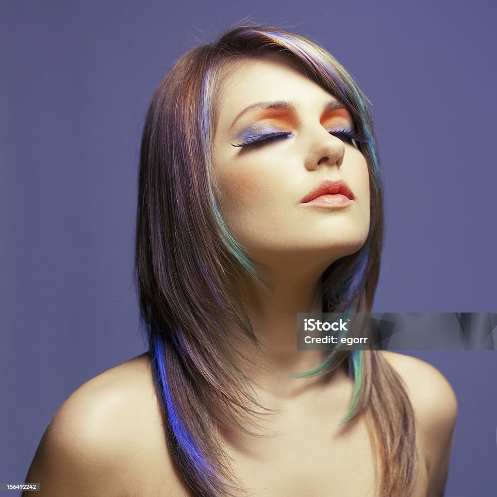 Lady with bright makeup Photo of young lady with bright makeup on bright background 20-24 Years Stock Photo