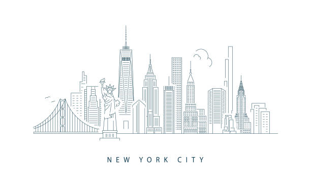 bearbeitbarer umriss der skyline von new york city - new york stock-grafiken, -clipart, -cartoons und -symbole
