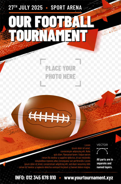 ilustrações de stock, clip art, desenhos animados e ícones de american football tournament poster template with ball - textured sport leather backgrounds