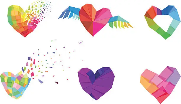 Vector illustration of Polygonal Hearts