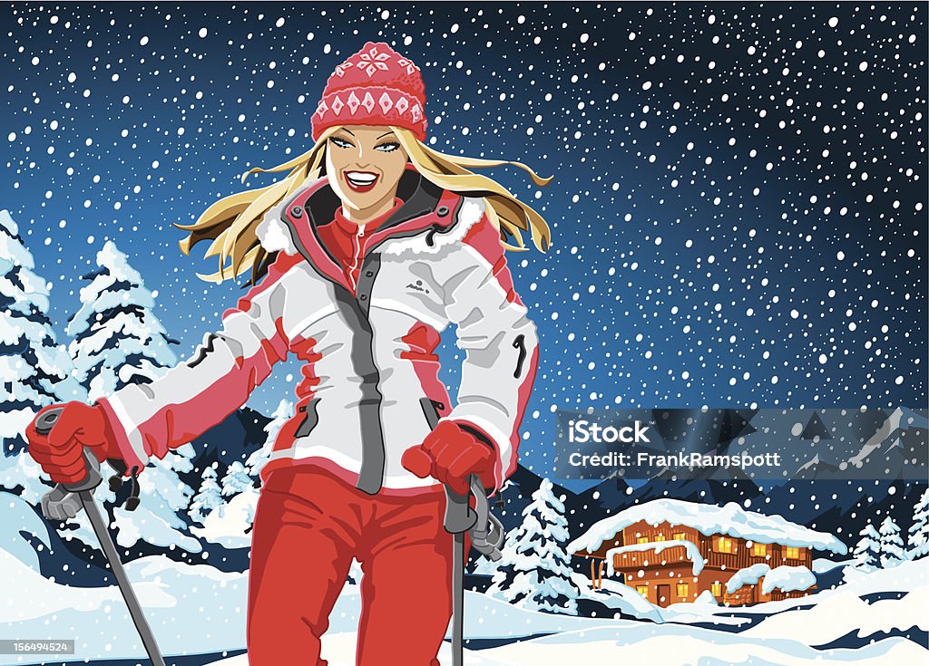 Sport d'hiver fille paysage de neige - clipart vectoriel de Ski libre de droits