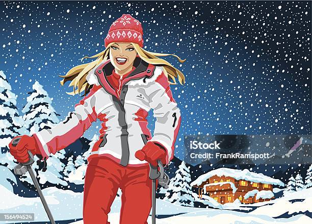 Sport Dhiver Fille Paysage De Neige Vecteurs libres de droits et plus d'images vectorielles de Ski - Ski, Abri de plage, Adulte