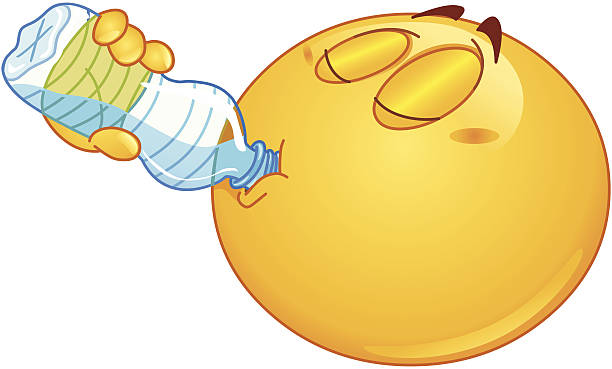 Drinking water emoticon Emoticon drinking water from a bottle thirst quenching stock illustrations