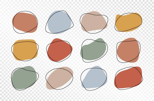 Abstract organic irregular shapes. Amoeba blob figures with line frame, doodle drops on transparent background. Vector set Abstract organic irregular shapes. Amoeba blob figures with line frame, doodle drops on transparent background. Vector set. weird spot stock illustrations