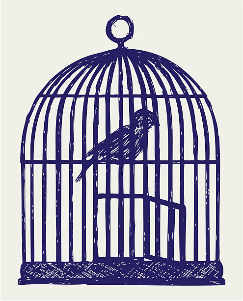open brass birdcage and bird - 鳥籠 插圖 幅插畫檔、美工圖案、卡通及圖標