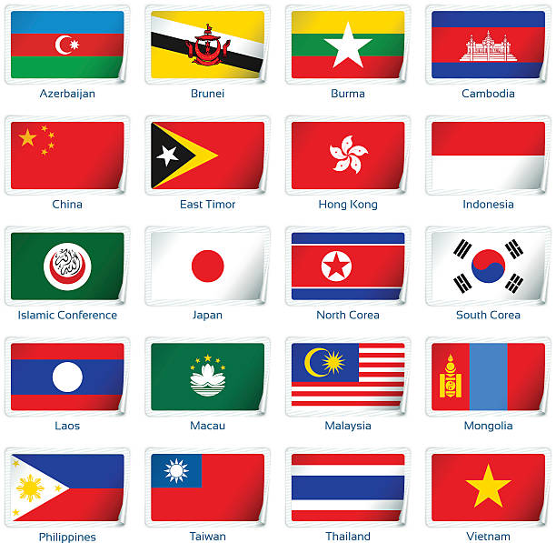 Aufkleber flags: Östliches Asien – Vektorgrafik