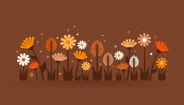 Vector illustration of Autumn Fall Flowers Modern Background