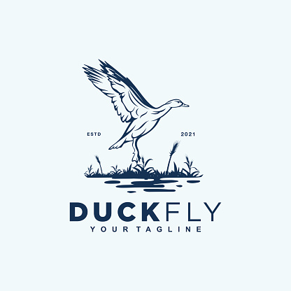 Vintage Flying Duck   Design Vector Illustration Template Idea