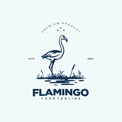 Vintage Flamingo Logo Design Vector Illustration Template Idea