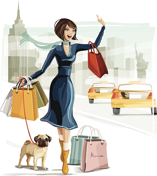 einkaufen in new york - women street dress city stock-grafiken, -clipart, -cartoons und -symbole