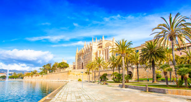 Scenic view of Palma de Mallorca old town, Spain stock photo