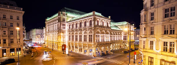 Night panoramic view of Vienna old town, Austria