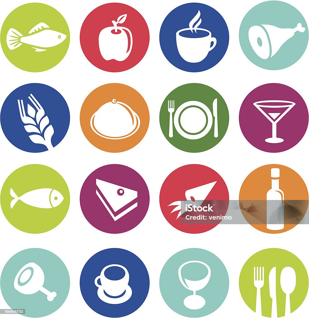Vector set or restaurant icons and food Vector set or restaurant icons and food - pictograms on circles Alcohol - Drink stock vector