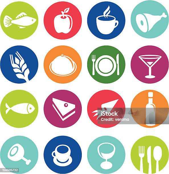 Vector Set Or Restaurant Icons And Food Stock Illustration - Download Image Now - Alcohol - Drink, Apple - Fruit, Bottle