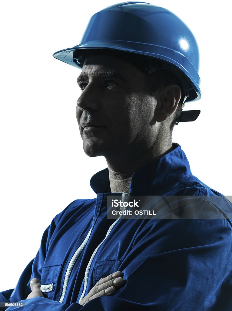 Mężczyzna Robotnik budowlany profil sideview sylwetka Portret - Zbiór zdjęć royalty-free (Inżynier)