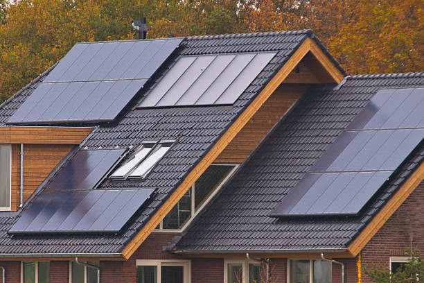 istock Solar panels on top of the roofs 156506490